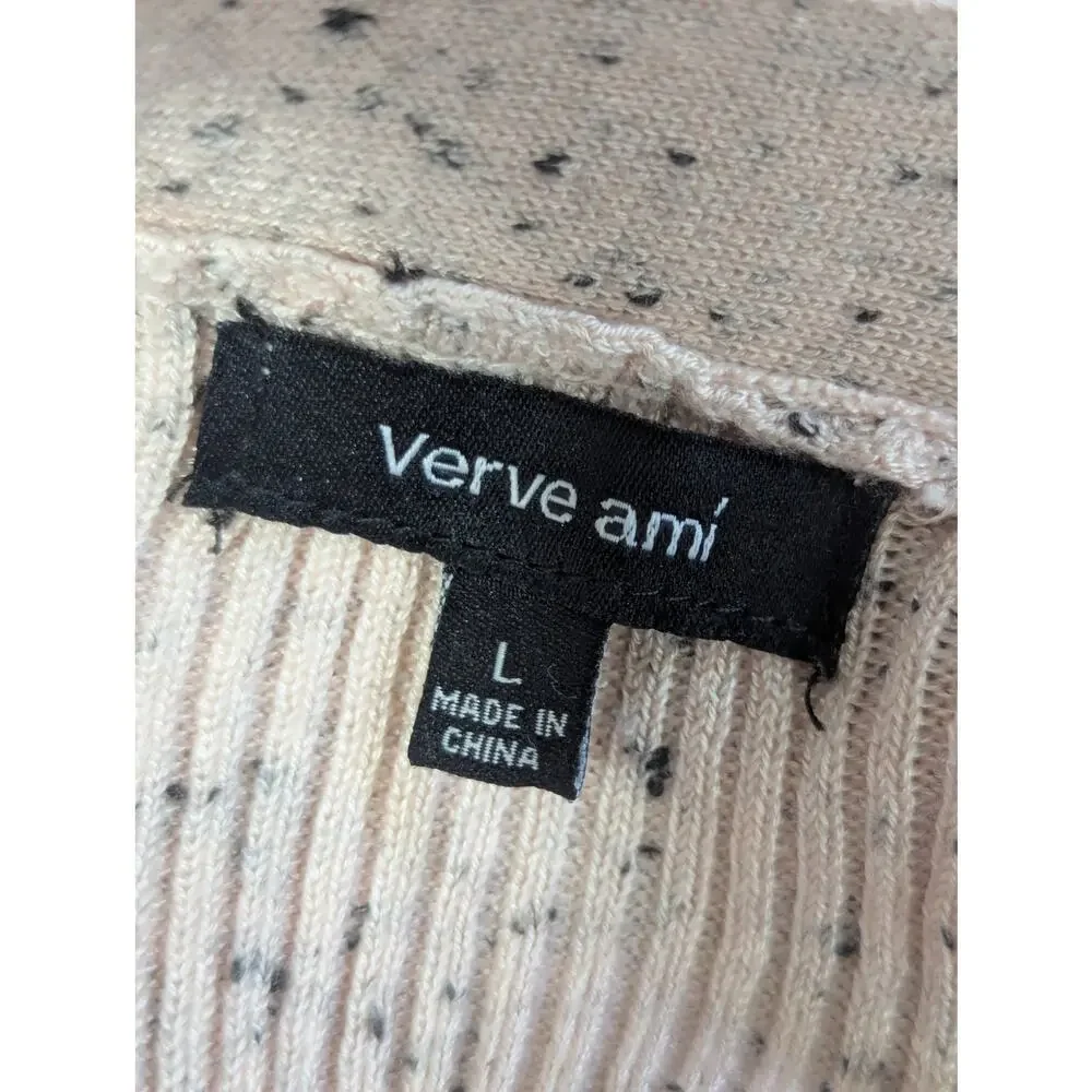 VERVE AMI! SHELL/CORAL PINK & BLACK MARLED LIGHTWEIGHT DUSTER SWEATER! SZ L - Picture 3 of 9